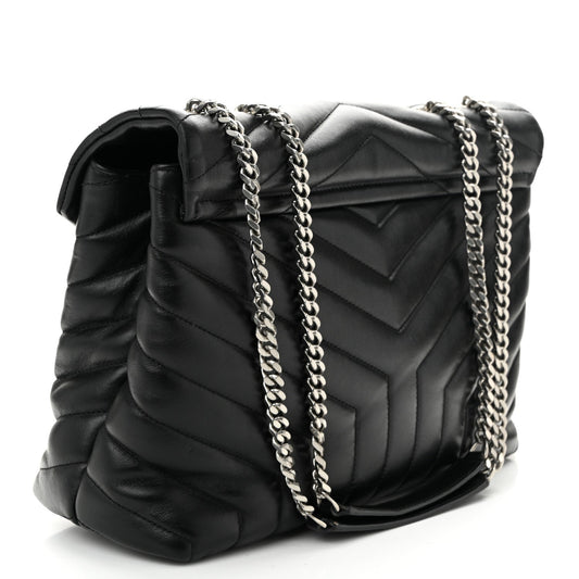 Saint Laurent Calfskin Y Quilted Monogram Medium Loulou Chain Satchel Black