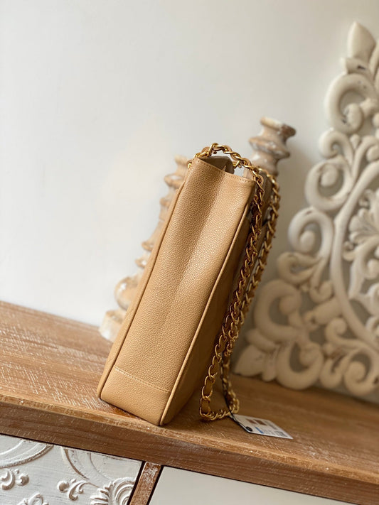 CHL - Vintage Beige Large Quilted Caviar Tote Bag For Women 28cm/11in