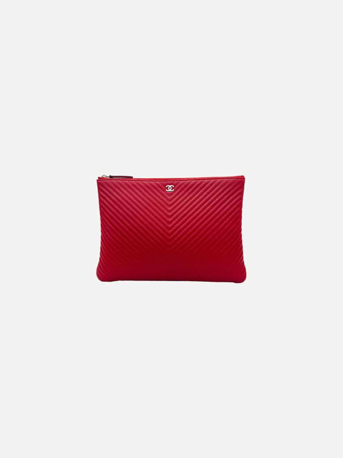 CHANEL O Case Red Chevron Clutch