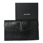 Saint Laurent Calfskin Crocodile Embossed Uptown Monogram Clutch Black