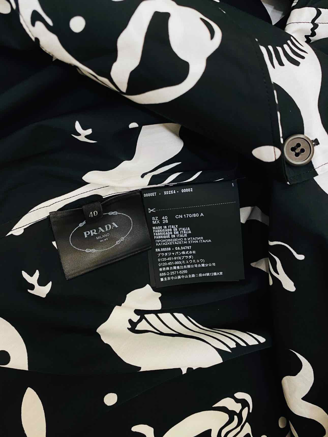 PRADA Black & White Mermaid Print Size US 4 Shirt