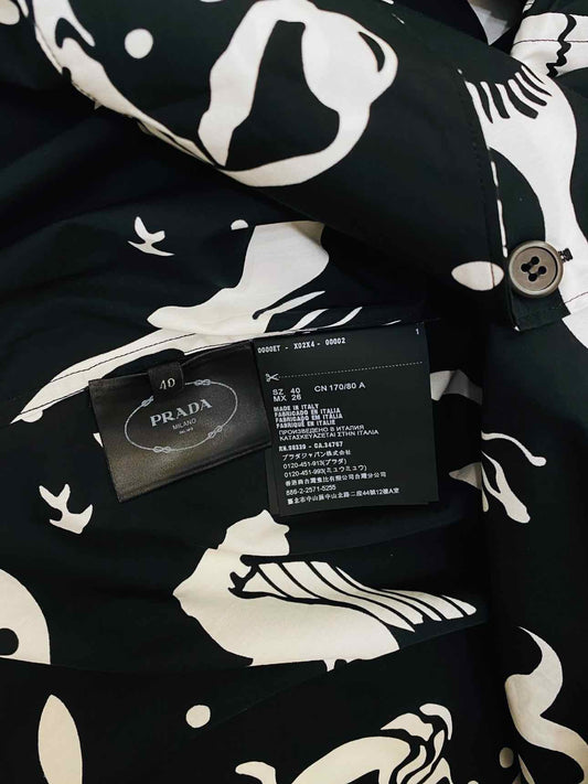 PRADA Black & White Mermaid Print Size US 4 Shirt