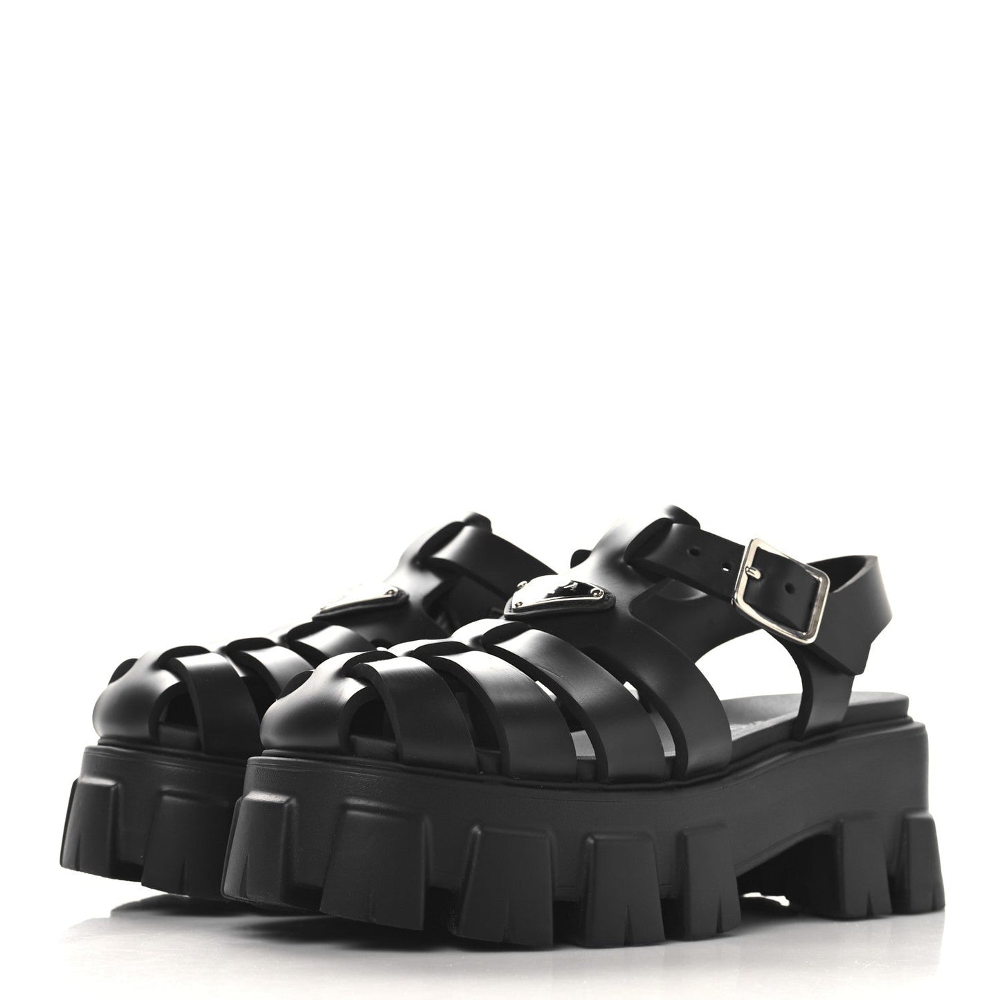 Prada Foam Rubber Triangle Logo Monolith 55mm Cage Sandals 36 Black