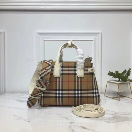 B-Berry - BB  Small Banner Vintage Check And Tote White For Women, Women’s Bags 10.5in/26cm