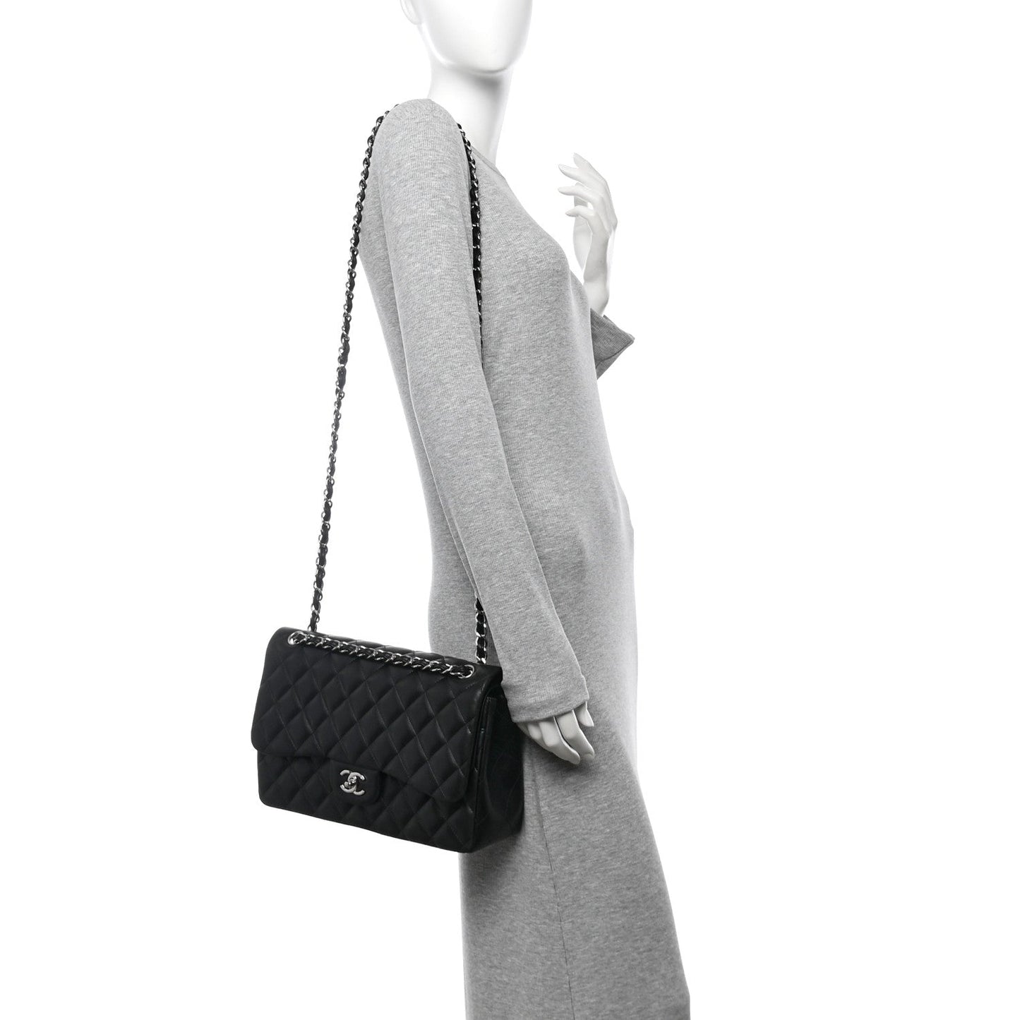 Amelia Lambskin Quilted Jumbo Double Flap Black