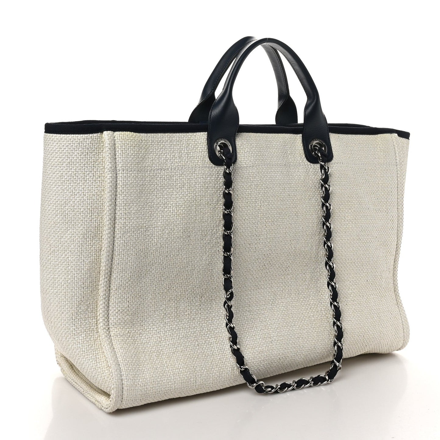 Amelia Woven Straw Raffia Extra Large Deauville Tote White Navy