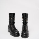 Chanel Black Lace Up Combat Boots Lambskin 39