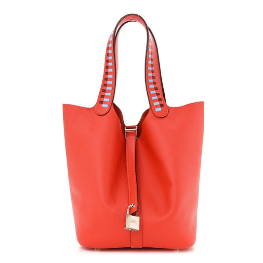 Amelia Epsom Tressage De Cuir Picotin Lock 22 MM Rouge Coeur Bleu du Nord Rouge H