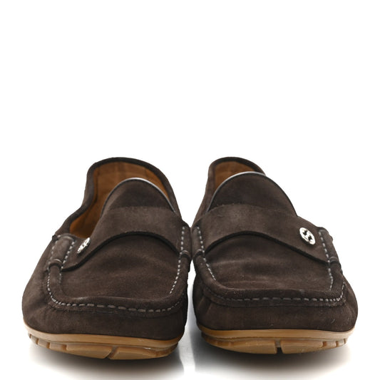Amelia Suede Mens InterLocking G Driver Loafers 8 Cocoa