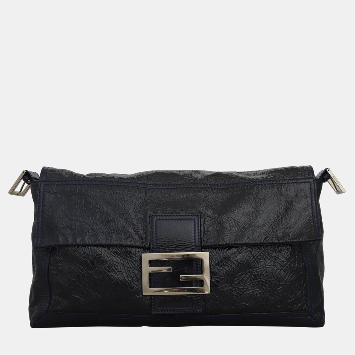 Black Patent Leather Baguette Clutch Bag