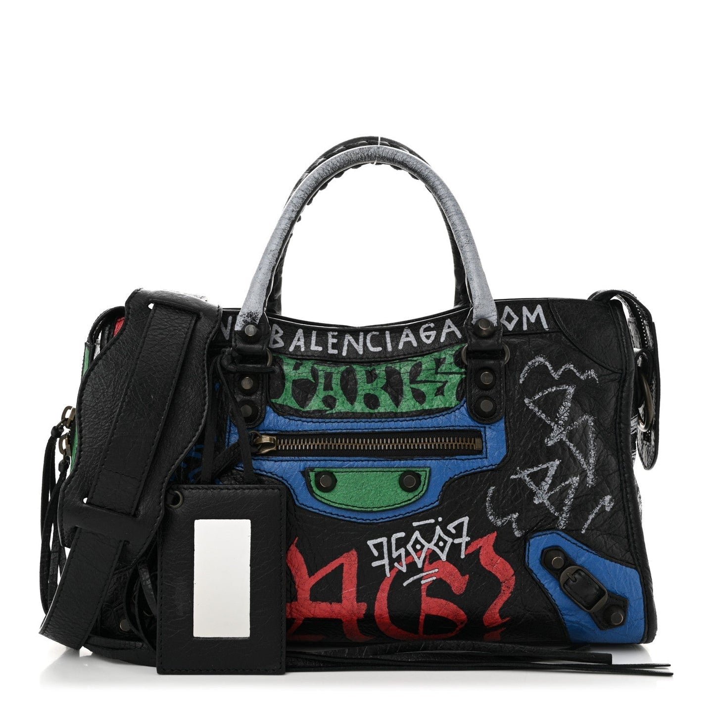 Balenciaga Agneau Graffiti All Over Classic Hardware S City Black Vert Rouge