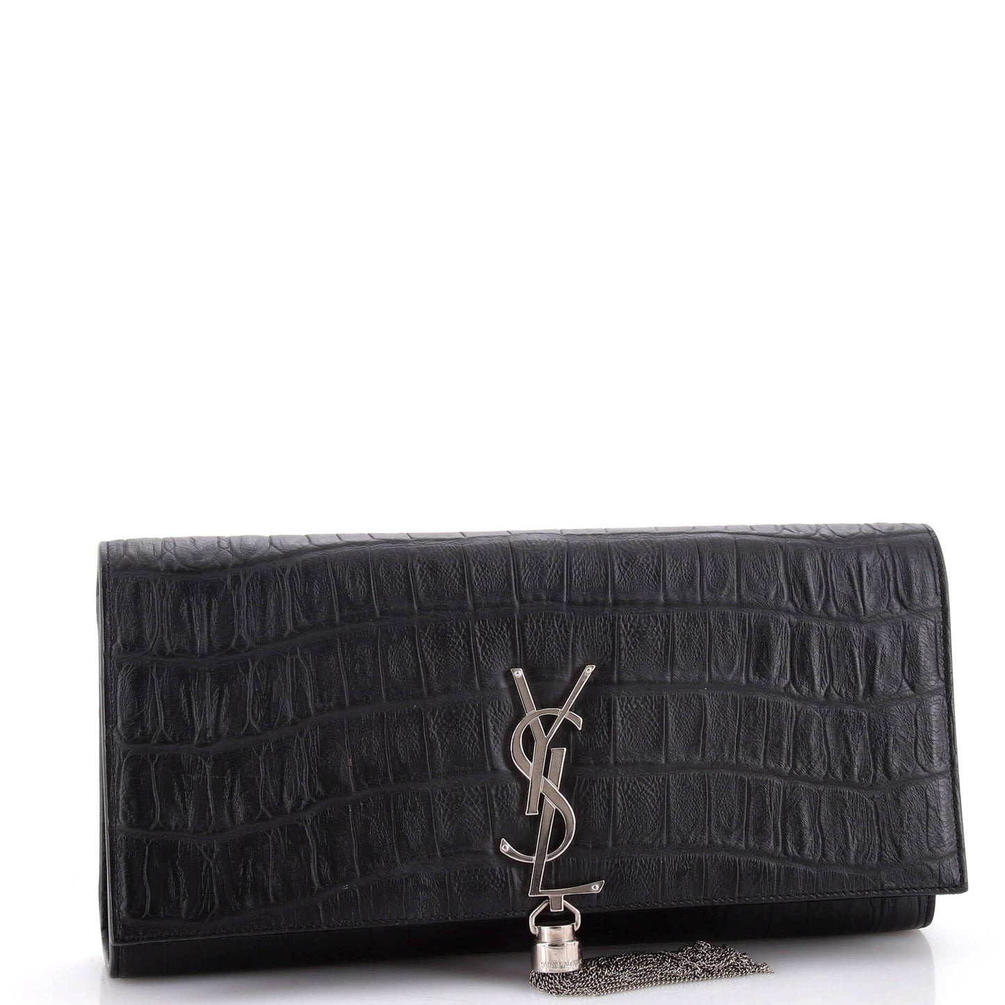 Classic Monogram Tassel Clutch Crocodile Embossed Leather Long