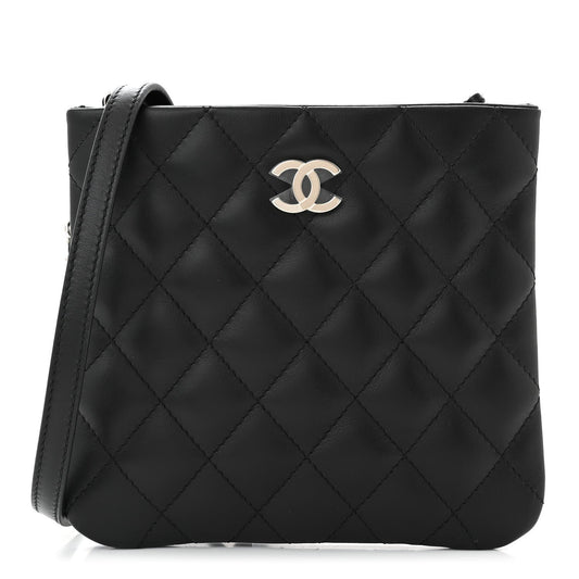 Amelia Lambskin Quilted Crossbody Bag Black