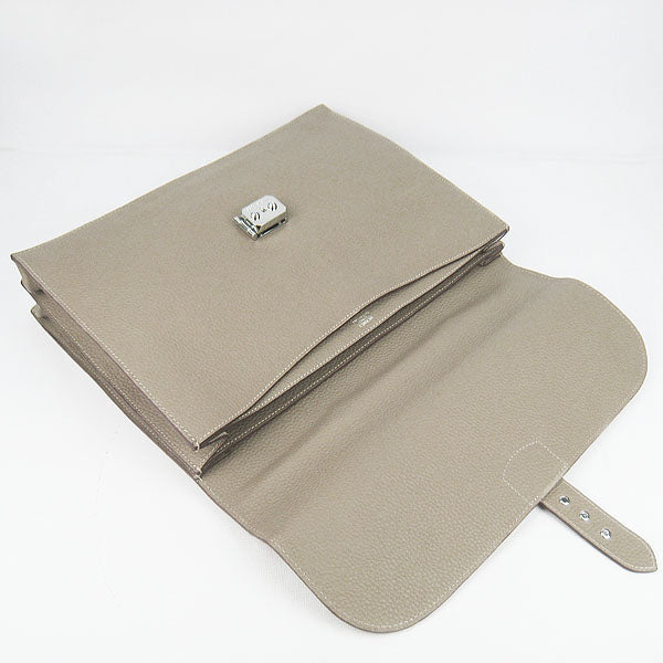 Luxury Hermes Briefcases 2813 Cow Leather Grey