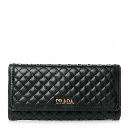 Prada Soft Calfskin Quilted Continental Flap Wallet Black