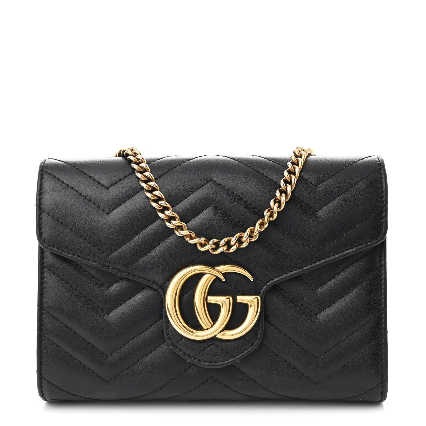 Amelia Calfskin Matelasse GG Marmont Chain Wallet Black
