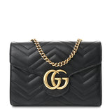 Amelia Calfskin Matelasse GG Marmont Chain Wallet Black