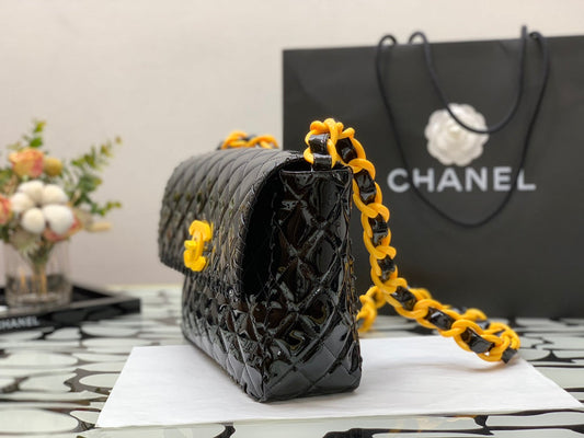 CHL - Vinyl Classic Black and Yellow Shoulder bag For Women 29cm/11.5in