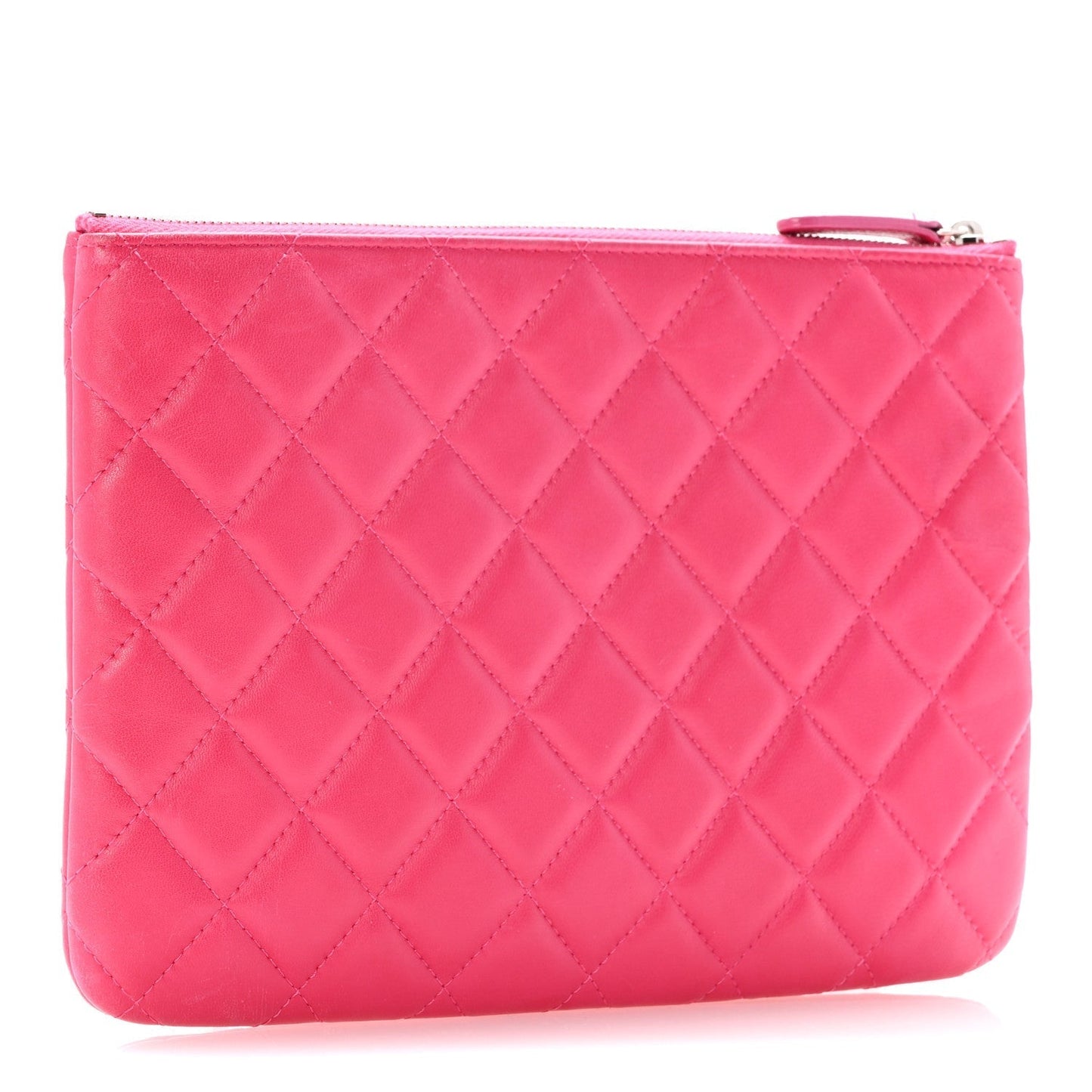 Amelia Lambskin Quilted Medium Cosmetic Case Dark Pink