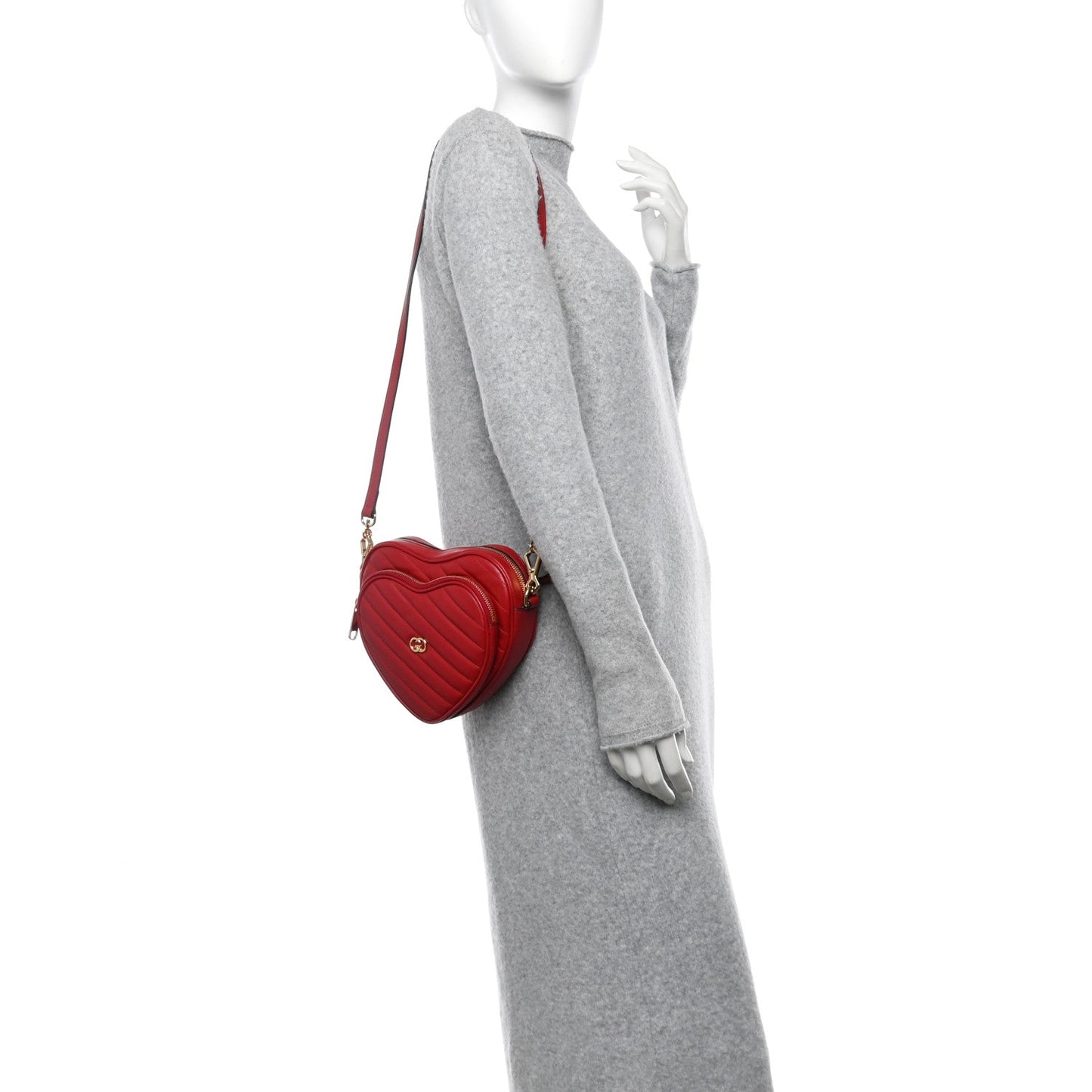 Amelia Calfskin Matelasse Diagonal Mini InterLocking G Heart Shoulder Bag Hibiscus Red