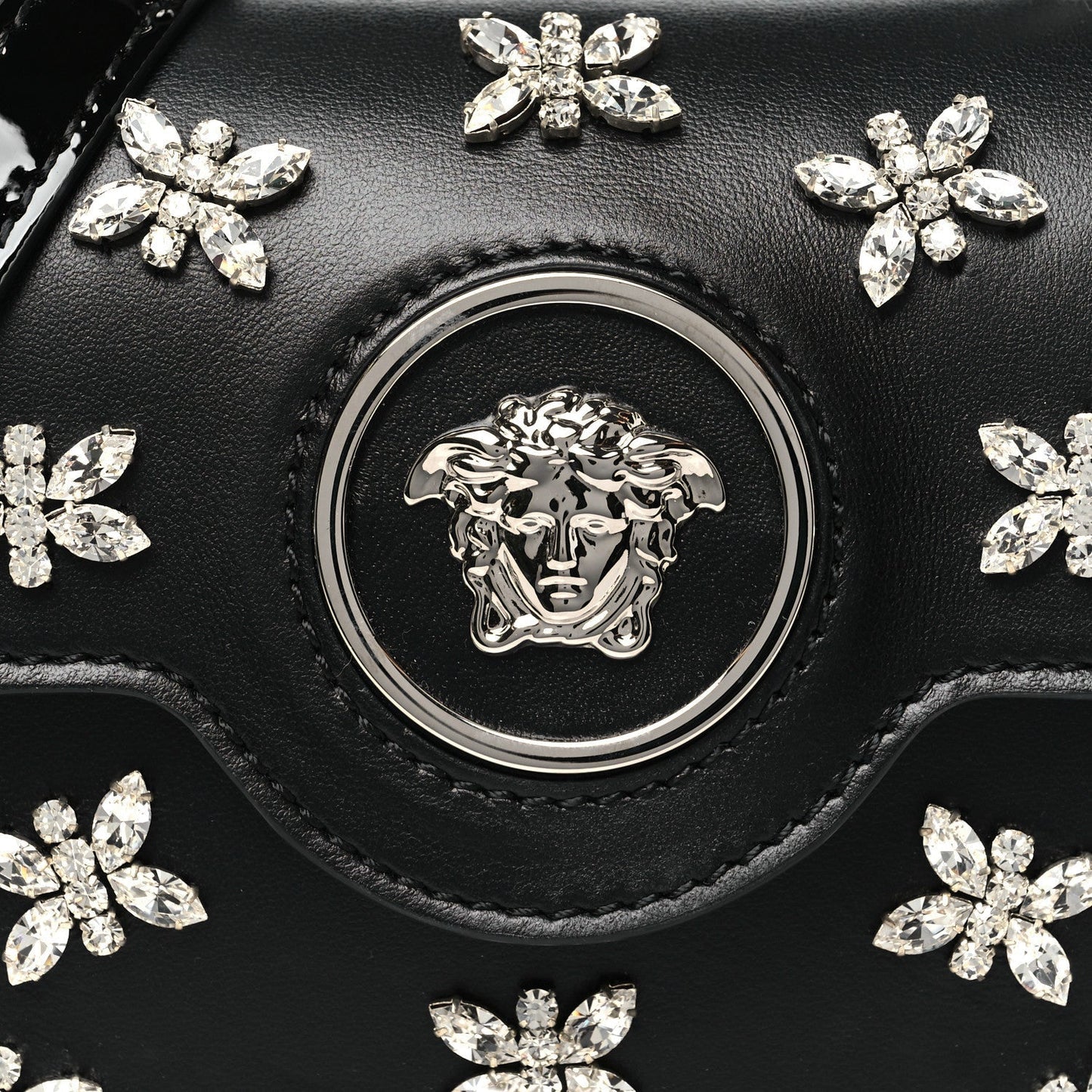 Versace Calfskin Crystal Embellished Mini La Medusa Bag Black
