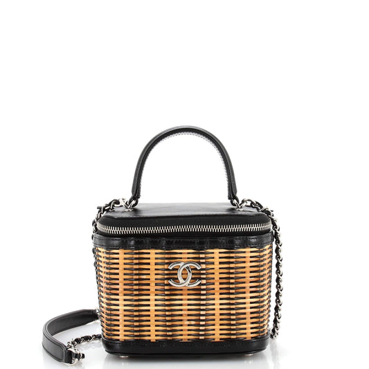 CHANEL Take Away Vanity Case Rattan and Calfskin Small