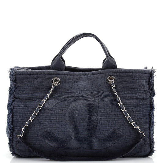 CHANEL Double Face Deauville Tote Fringe Quilted Canvas Large