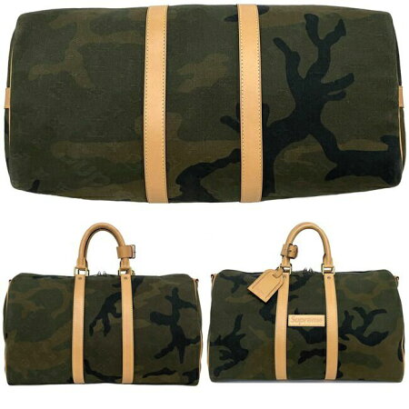 Louis Vuitton Supreme Camouflage Canvas Leather Nume Travel Bag