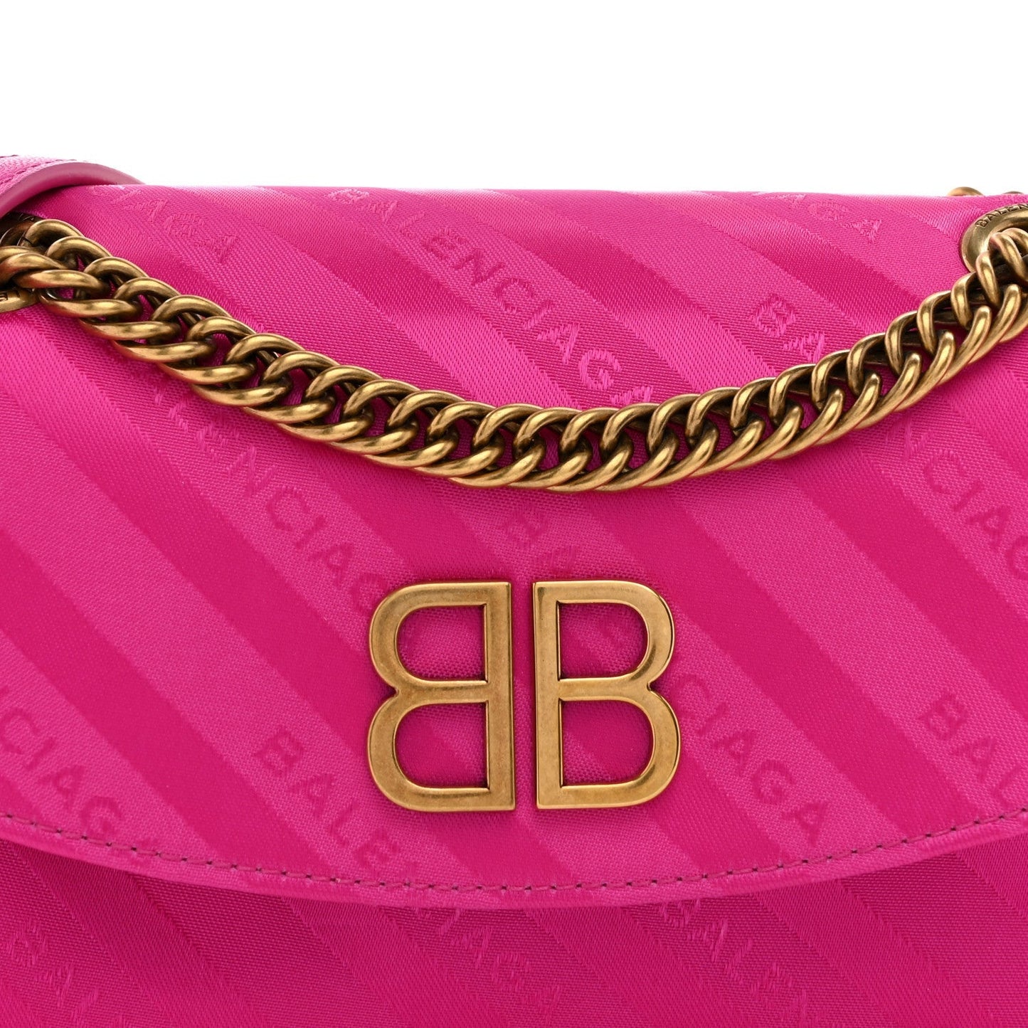 Balenciaga Nylon Jacquard Diagonal Logo S BB Round Shoulder Bag Rose Magenta