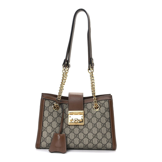 Amelia GG Supreme Monogram Calfskin Small Padlock Tote Beige Ebony Tuscany