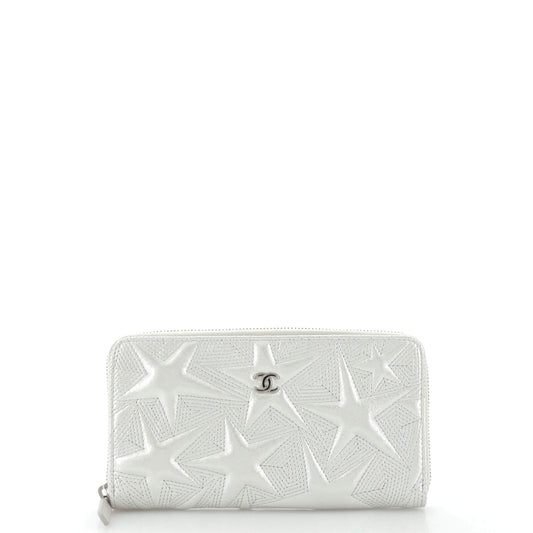 CHANEL Zip Around Wallet Star Embossed Lambskin Long