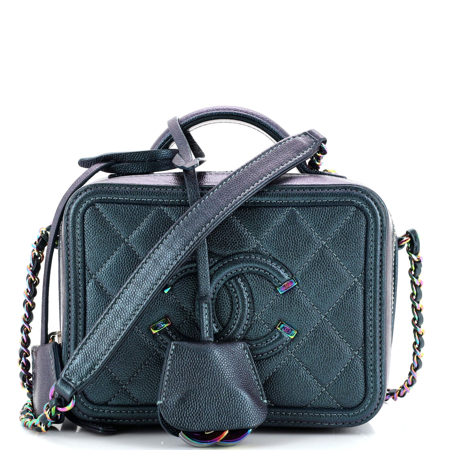 CHANEL Filigree Vanity Case Quilted Iridescent Caviar Small