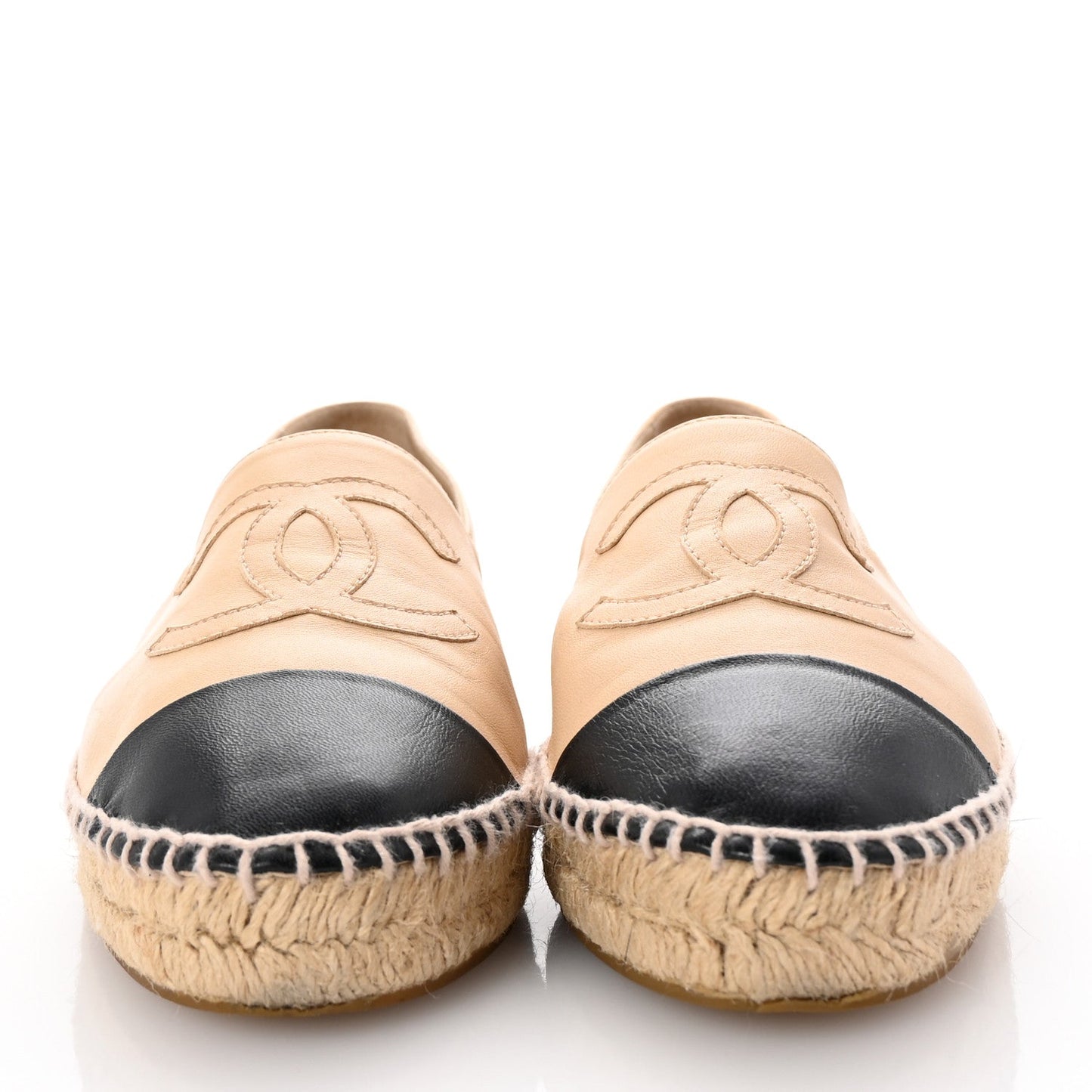 Amelia Lambskin CC Espadrilles 40 Beige Black