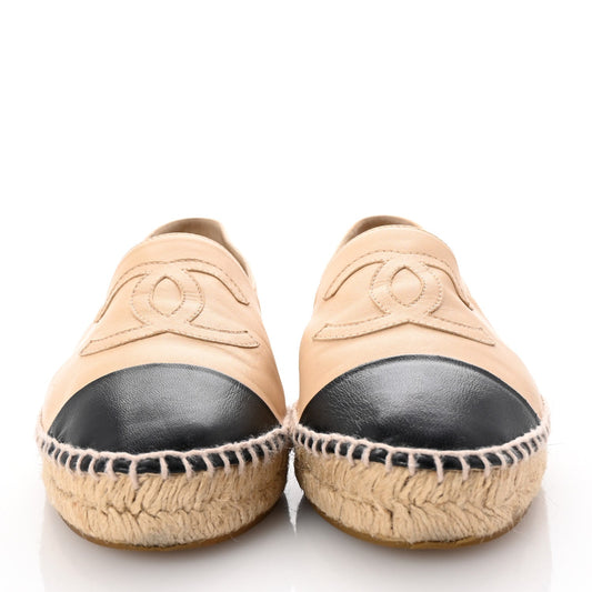 Amelia Lambskin CC Espadrilles 40 Beige Black