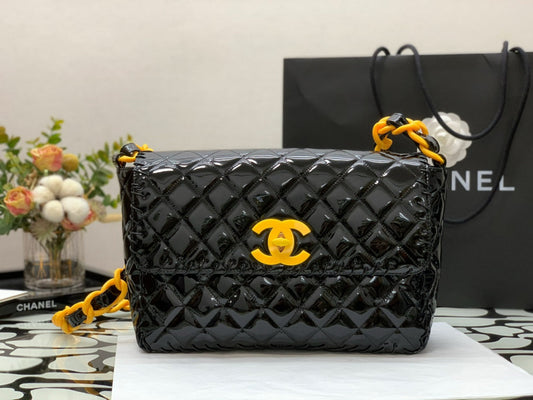 CHL - Vinyl Classic Black and Yellow Shoulder bag For Women 29cm/11.5in