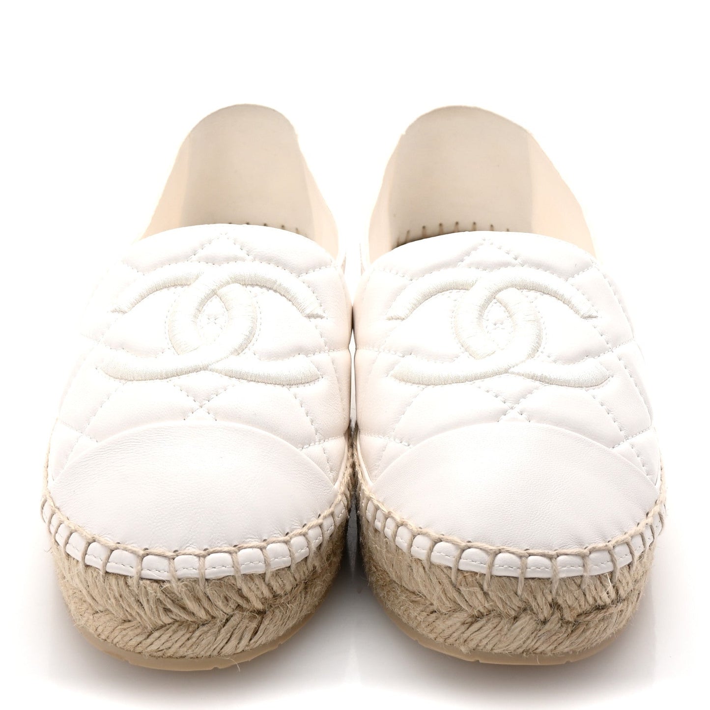 Amelia Lambskin Quilted CC Espadrilles 41 White