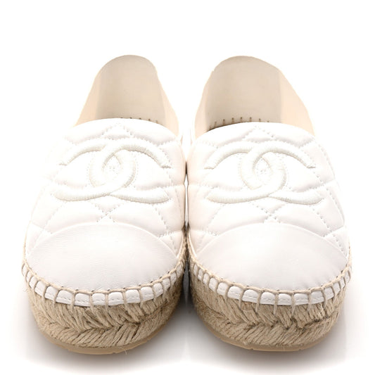 Amelia Lambskin Quilted CC Espadrilles 41 White