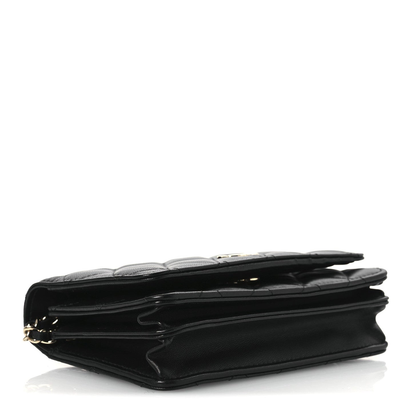 Amelia Lambskin Quilted Mini Camellia Bow Wallet On Chain WOC Black