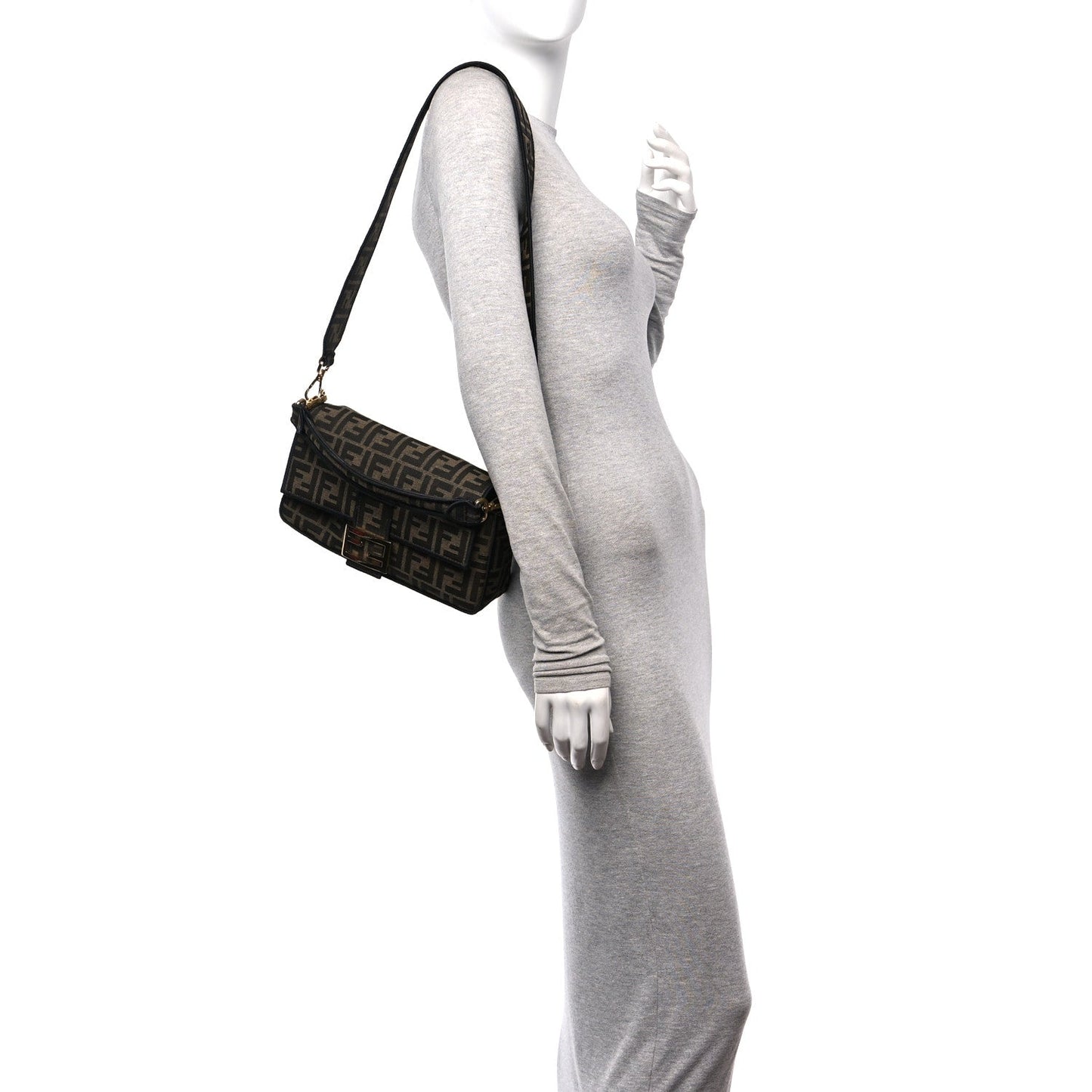 Amelia Fabric Jacquard FF 1974 Medium Baguette Tobacco Moro Black