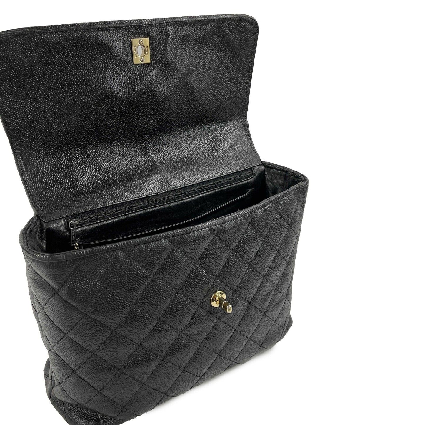 CHANEL   Large Quilted CC Caviar Kelly Flap Bag - Top Handle