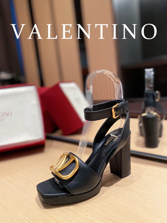 VAL -  Garavani Strap Heeled Sandals With V Logo Signature Embellishment Black For Women