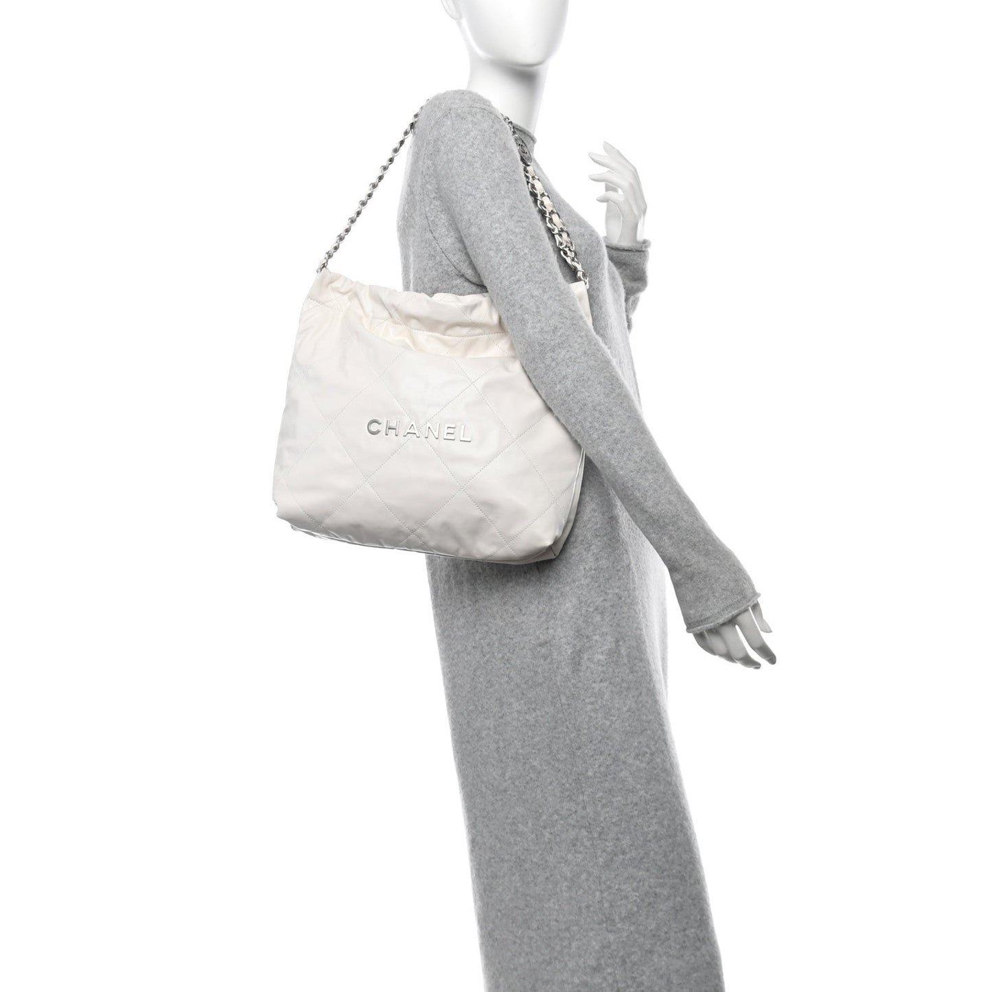Amelia Shiny Calfskin Quilted Small 22 White