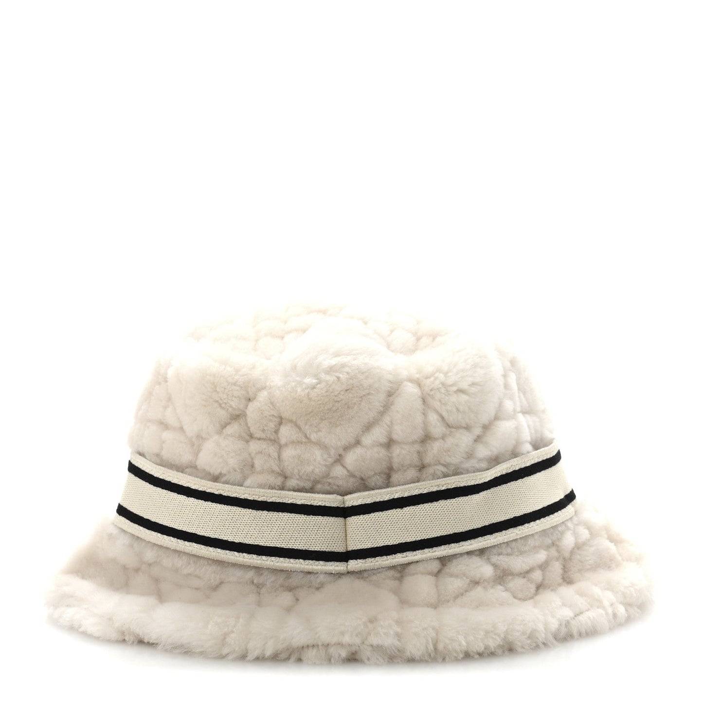 Christian Dior Shearling Cannage D-Bobby Bucket Hat 58 Ecru