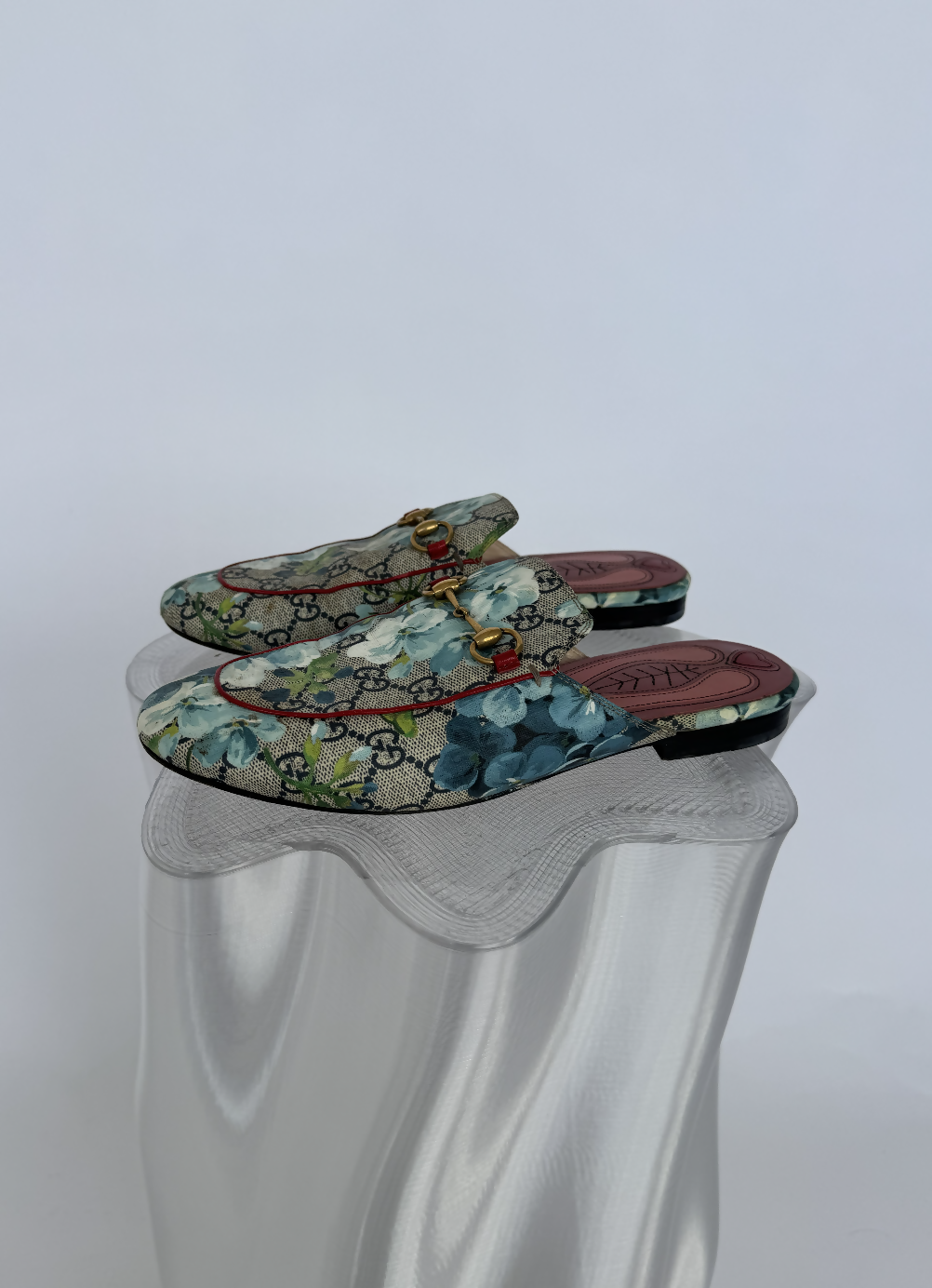 Gucci Princetown Horsebit Mules Grey GG Supreme Blooms Canvas