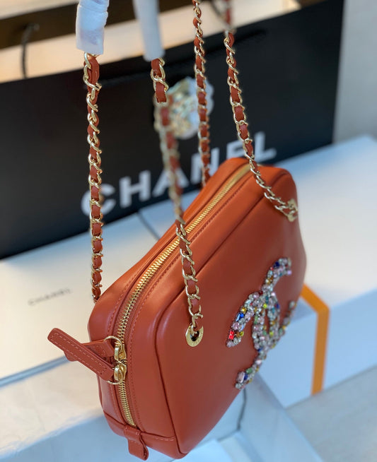 CHL -  Camera Cubic Diamonds Brown Bag For Women 12.5cm/4.9in