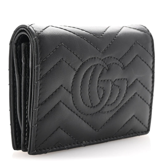 Amelia Calfskin Matelasse GG Marmont Card Case Wallet Black