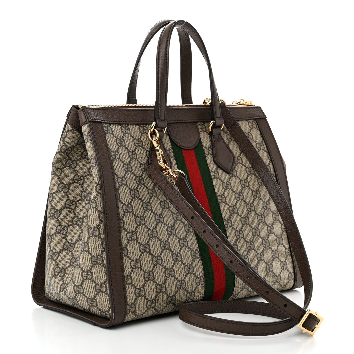 Amelia GG Supreme Monogram Web Medium Ophidia Tote Bag Brown