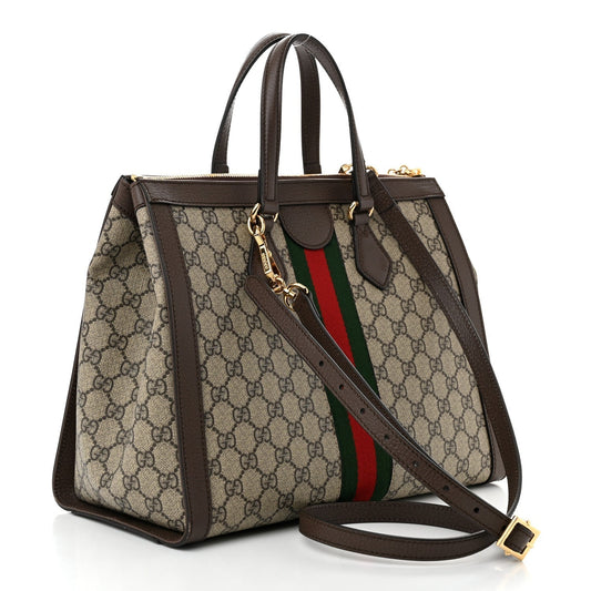 Amelia GG Supreme Monogram Web Medium Ophidia Tote Bag Brown