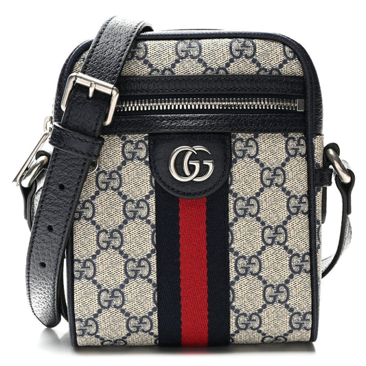Amelia GG Supreme Monogram Textured Calfskin Web Mini Ophidia Messenger Beige Blue