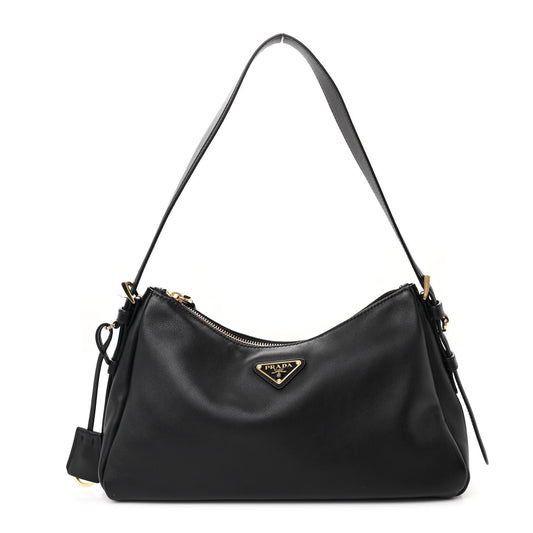 Prada Soft Calfskin Aimee Shoulder Bag Black